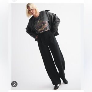 Abercrombie Cupro Tailored Wide Leg Pants, Black, 25